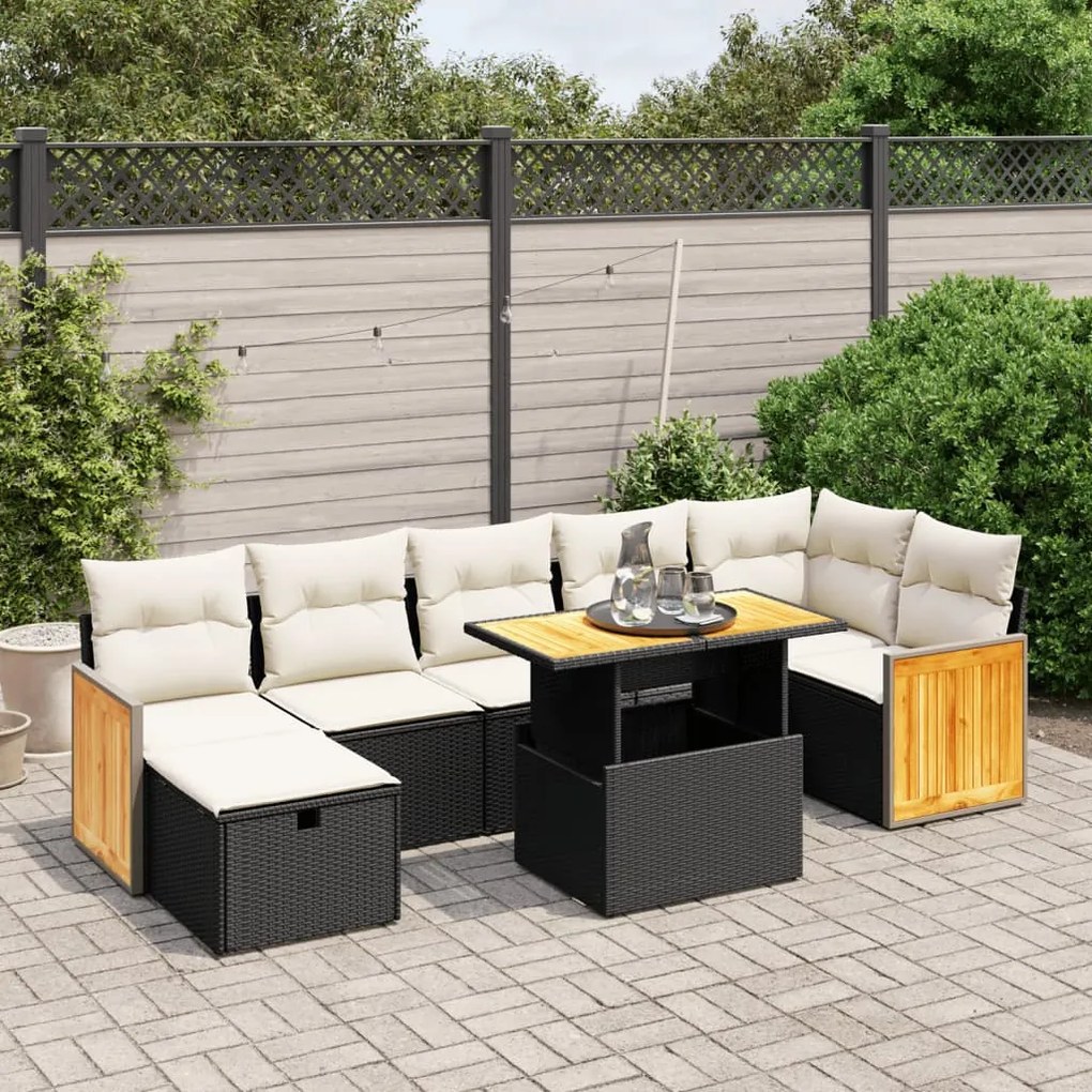 Set divani da giardino con cuscini 8 pz nero in polyrattan