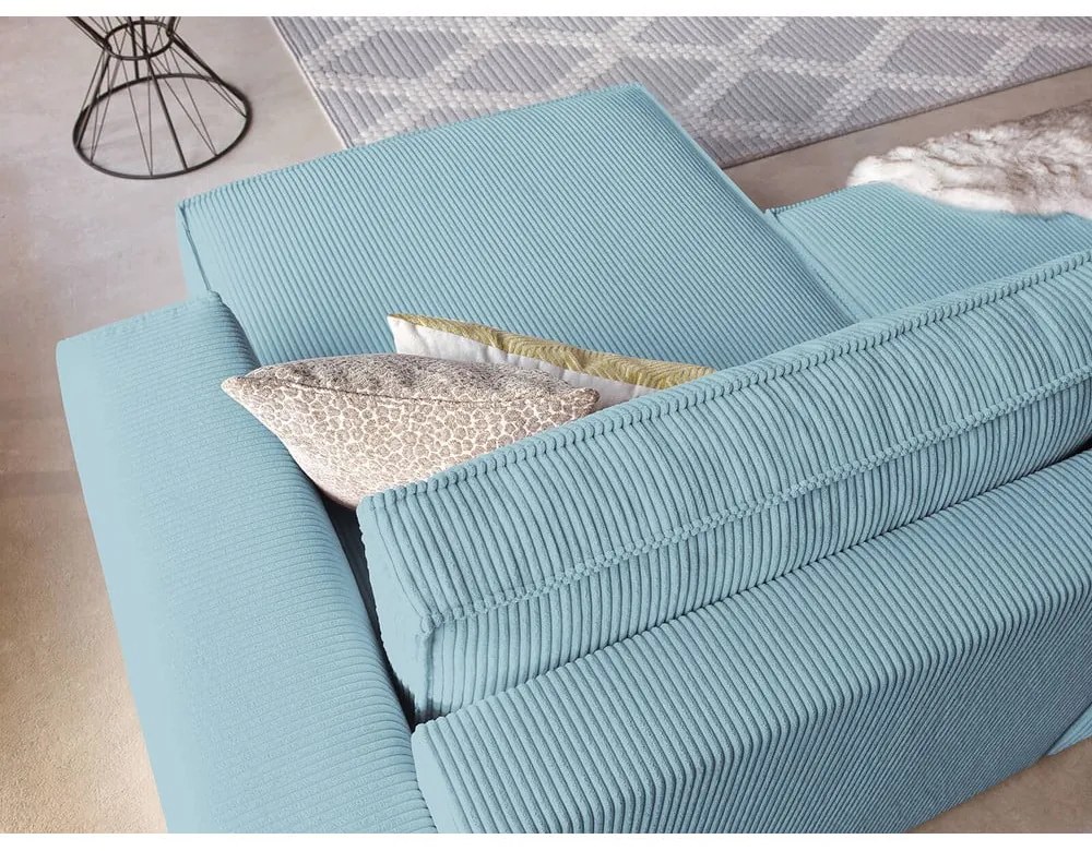 Divano letto a coste blu chiaro ad angolo variabile Nihad - Bobochic Paris