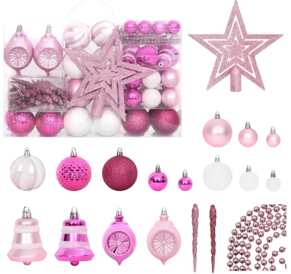 Set Addobbi di Natale 108 pz, Bianco e Rosa