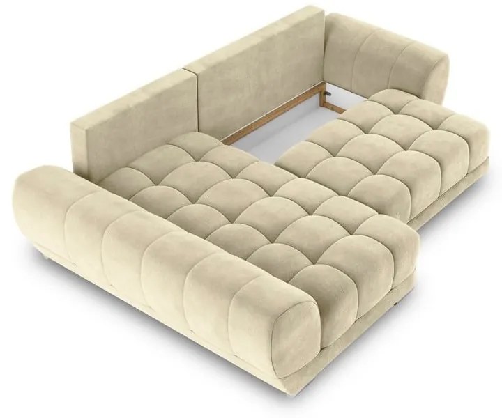 Divano letto angolare beige con rivestimento in velluto, angolo sinistro Nuage - Windsor &amp; Co Sofas