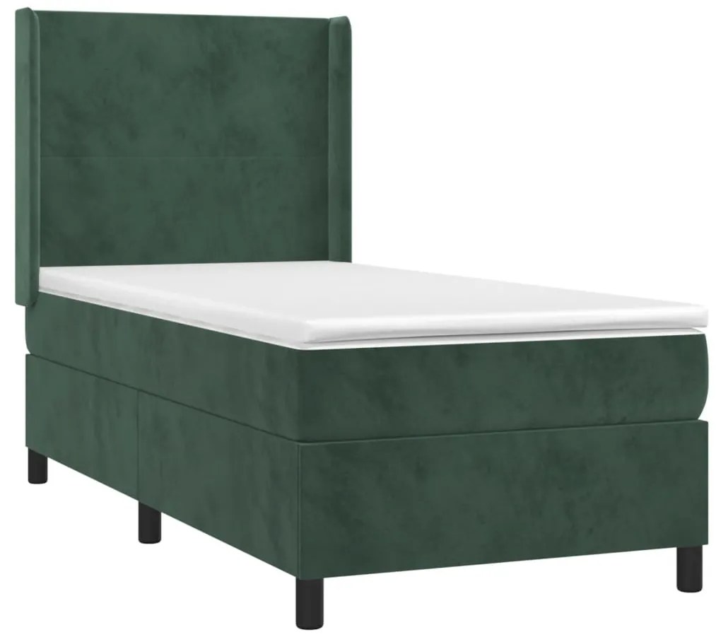 Letto a molle con materasso e led verde scuro 90x200cm velluto