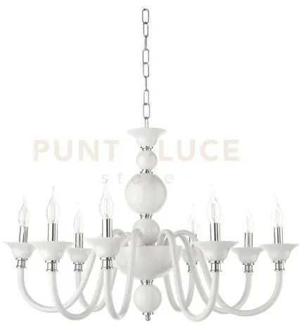 Lampadario tebe 8 luci bianco e cromo attacco e14 d.87cm