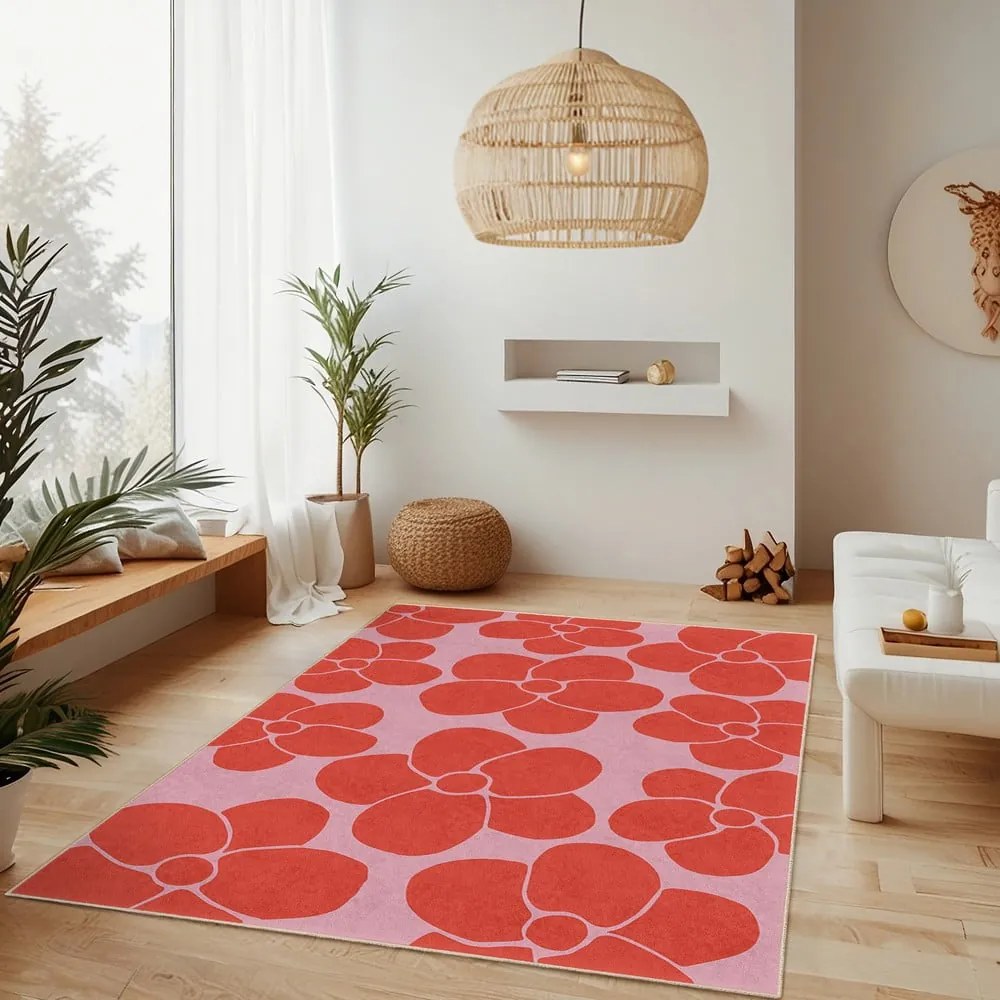 Passatoia rossa e rosa lavabile 60x230 cm Poppy Fields – Mila Home