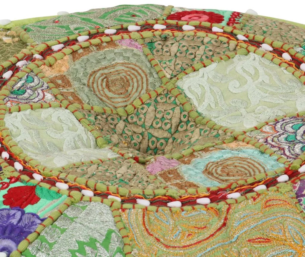 Pouf patchwork rotondo fatto a mano in cotone 40x20 cm verde