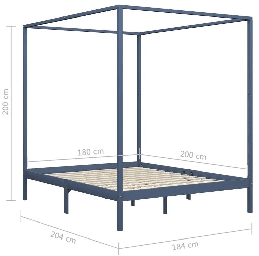 Giroletto a Baldacchino Grigio Legno Massello di Pino 180x200cm