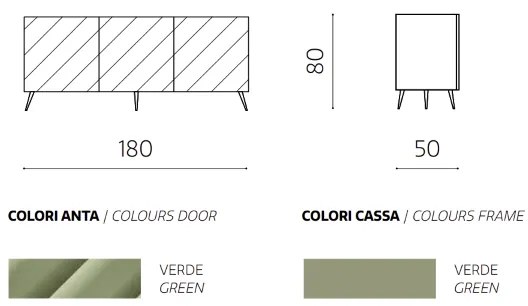 Madia 180 cm in legno Verde 3 ante e 5 piedini - KALLA