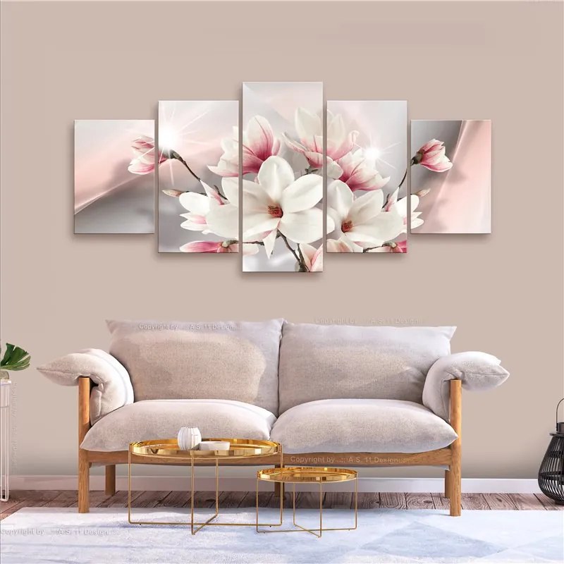 Quadro Magnolia in Bloom (5 Parts) Wide  Colore Bianco, Dimensioni e Misure 225x100