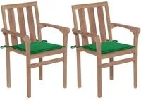 Sedie da Giardino 2 pz con Cuscini Verdi Massello di Teak cod mxl 8028