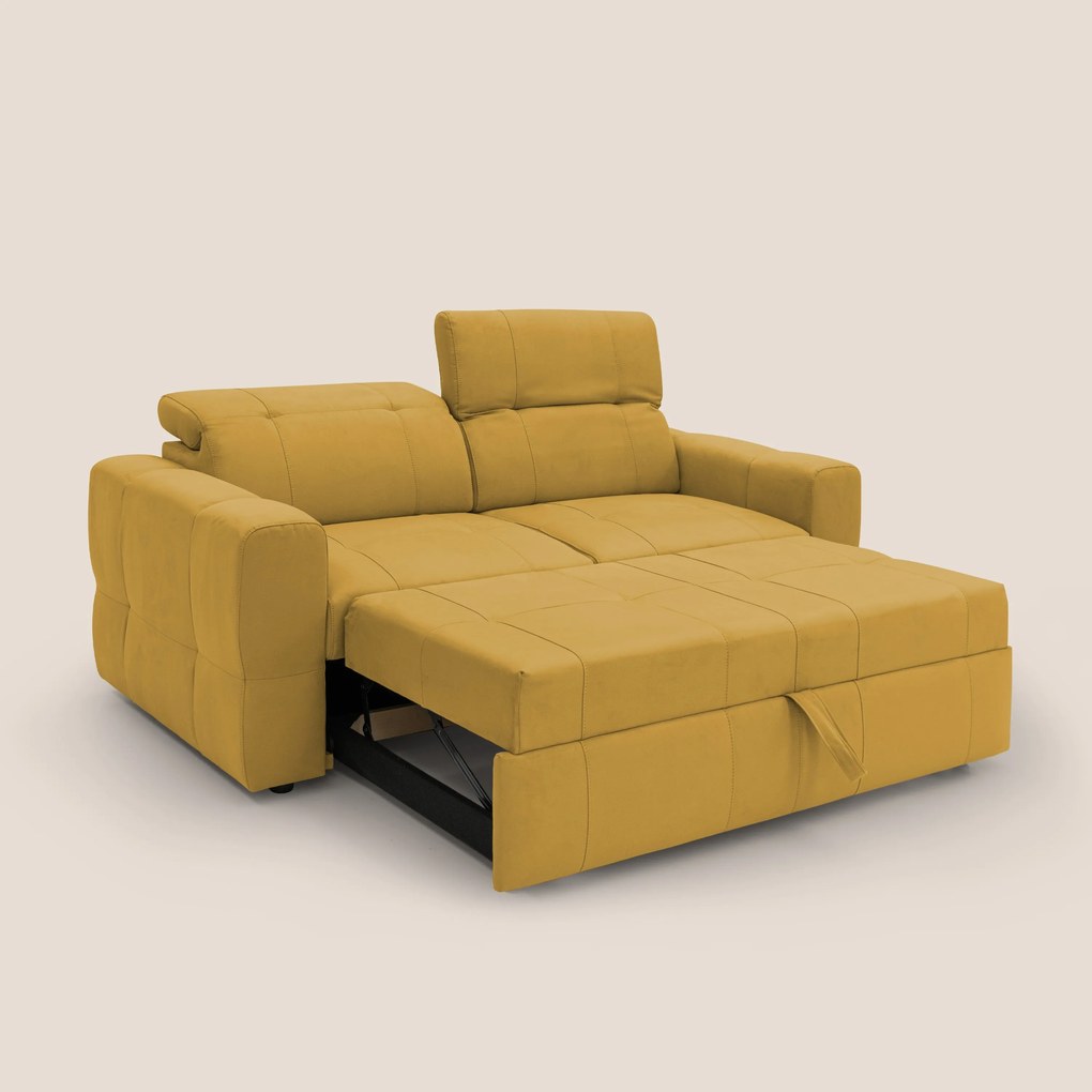 Kronos Divano con pouf estraibile poggiapiedi e poggiatesta reclinabili in morbida microfibra impermeabile T11 giallo