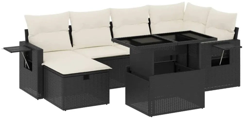 Set divani da giardino con cuscini 7pz nero polyrattan