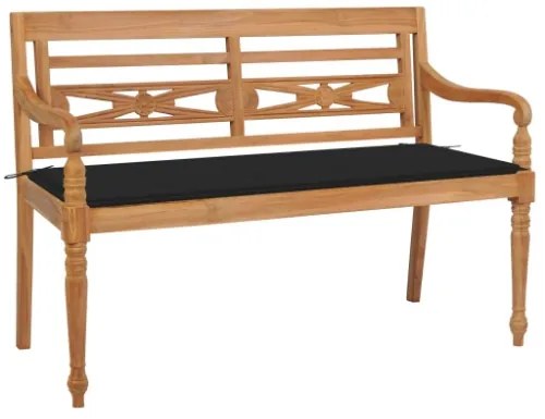 Panca Batavia con Cuscino Nero 120 cm in Massello di Teak