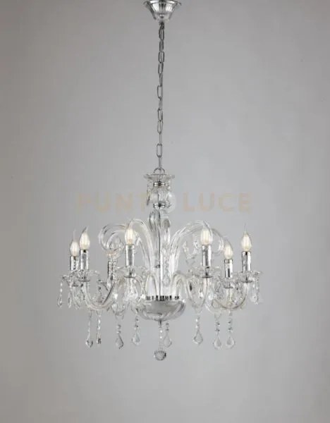 Lampadario cristallo trasparente 8 luci attacco e14 70x135cm