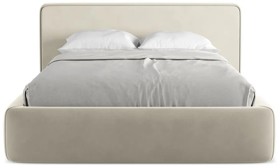 Letto matrimoniale imbottito crema con contenitore con griglia 180x200 cm Kiana - Makamii