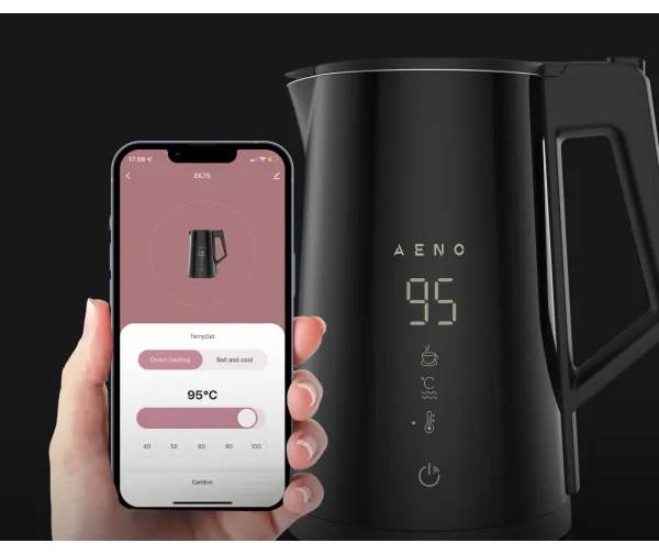 AENO - Bollitore smart con LED display 1,7 l 2200W/230V nero