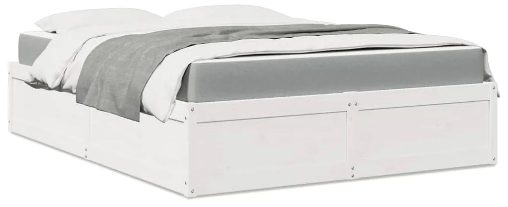 Letto Con Materasso Bianco 160x200 Cm İn Legno Massello Di Pino /