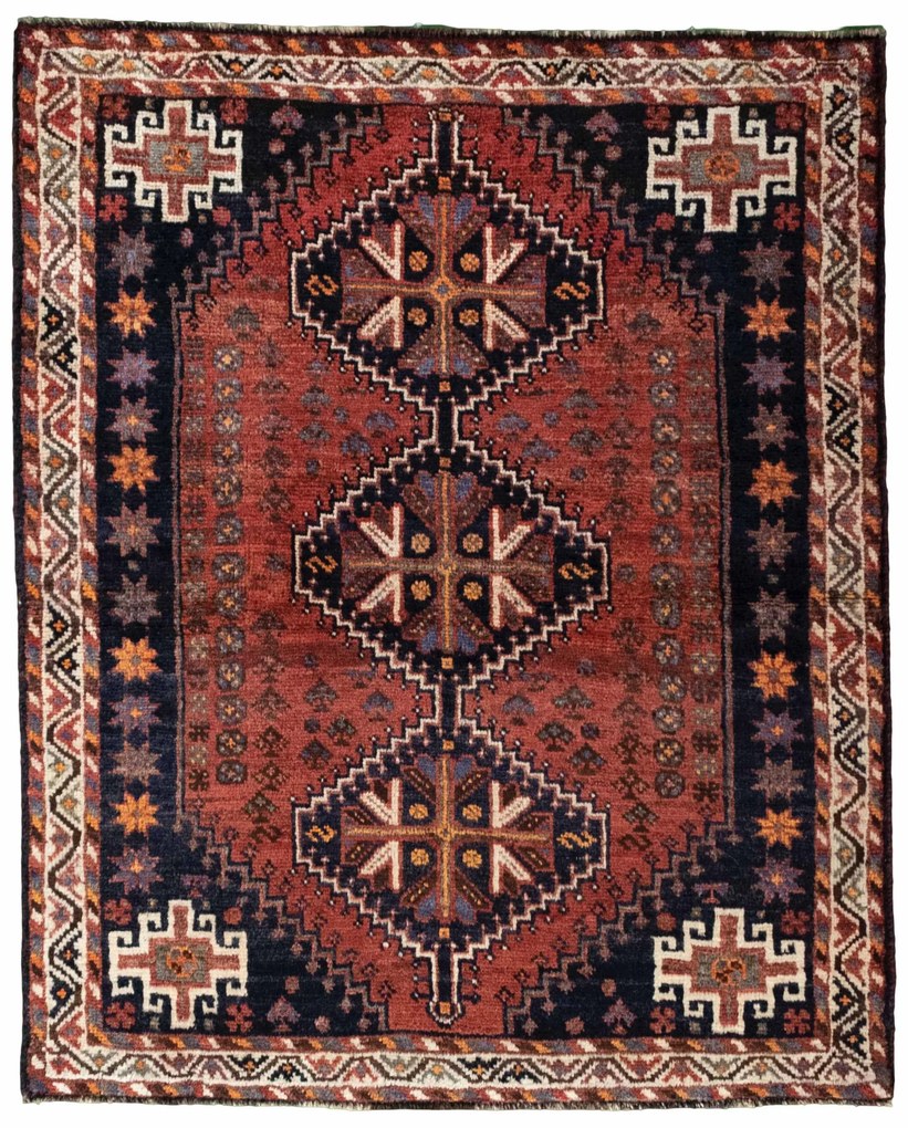 Shiraz Tappeto persiano 130x160 Rosso (Iran) Annodato A Mano