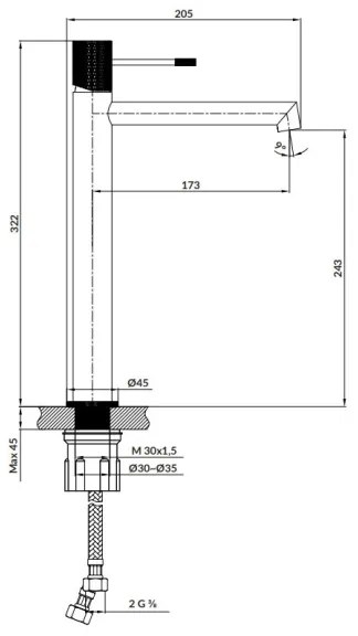 Cersanit S951-596 - Rubinetto del lavandino ZEN 32,2 cm nero