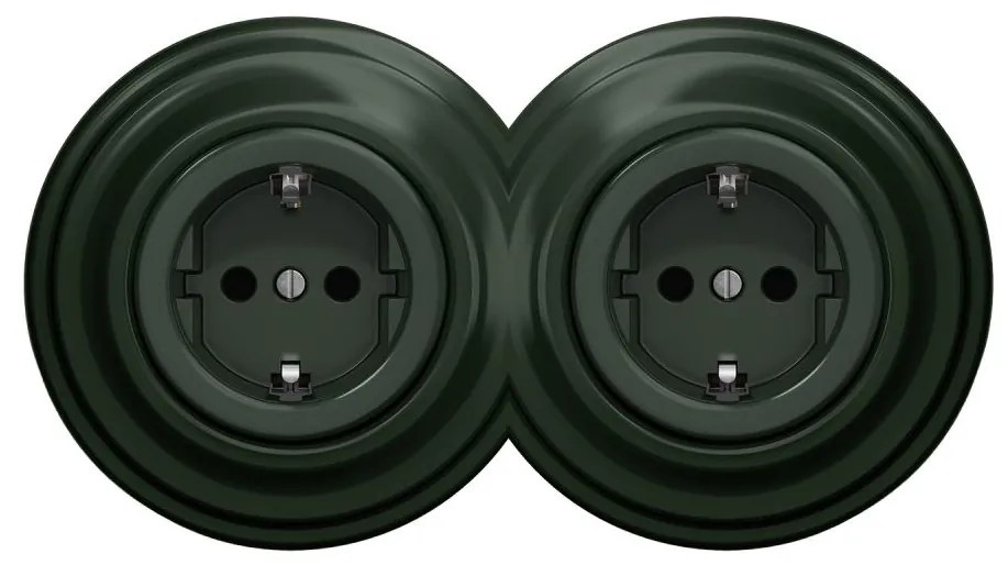 Kliklap - Doppia presa domestica in stile retrò con cornice SCHUKO 230V, verde