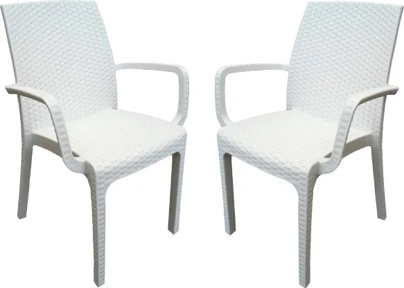 Sedia poltrona indiana in simil rattan per esterno e interno set 2 pezzi BIANCO