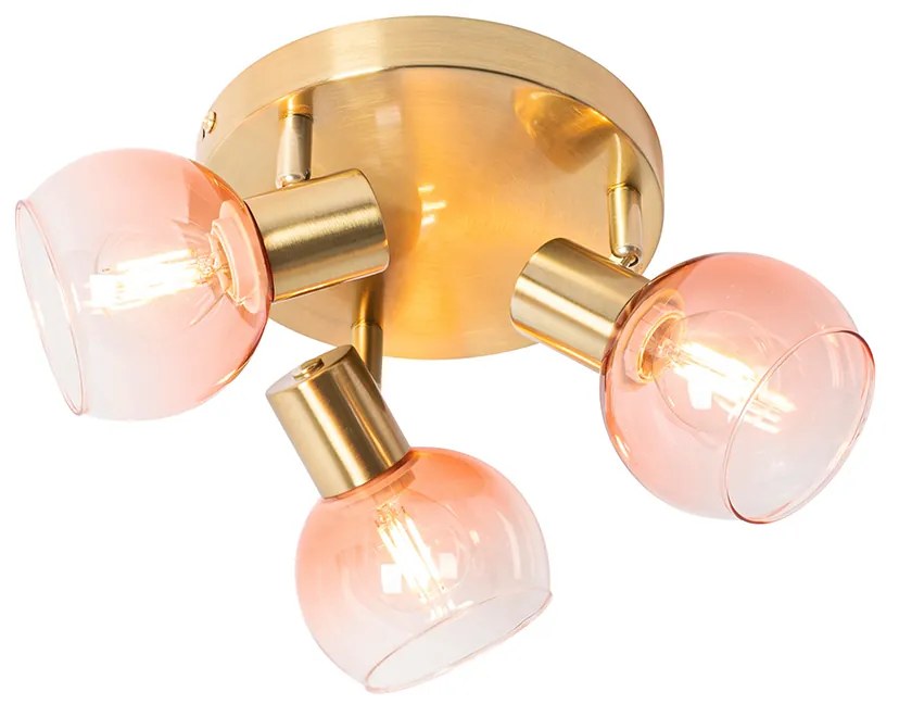 Faretto da soffitto Art Déco oro con vetro rosa a 3 luci - Vidro