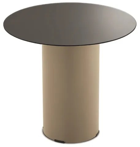 Tavolino tondo WAYLON 45 con base in metallo Beige e piano in vetro Fumč