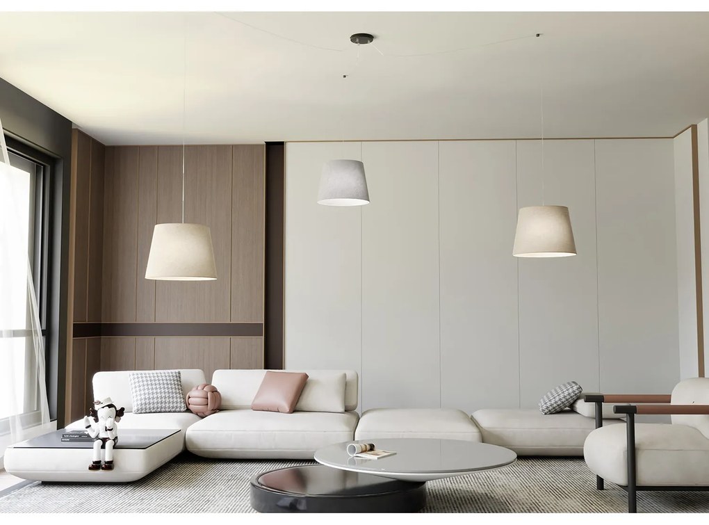 Sospensione 3 Luci Iside Con Fermacavi E Paralumi Grigio E Beige