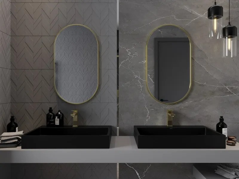 Mexen Loft specchio da bagno ovale 80 x 45 cm, cornice dorata - 9851-080-045-000-50