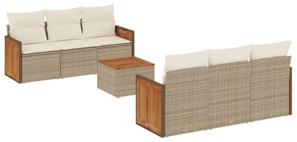 Set divani da giardino 7 pz con cuscini beige in polyrattan