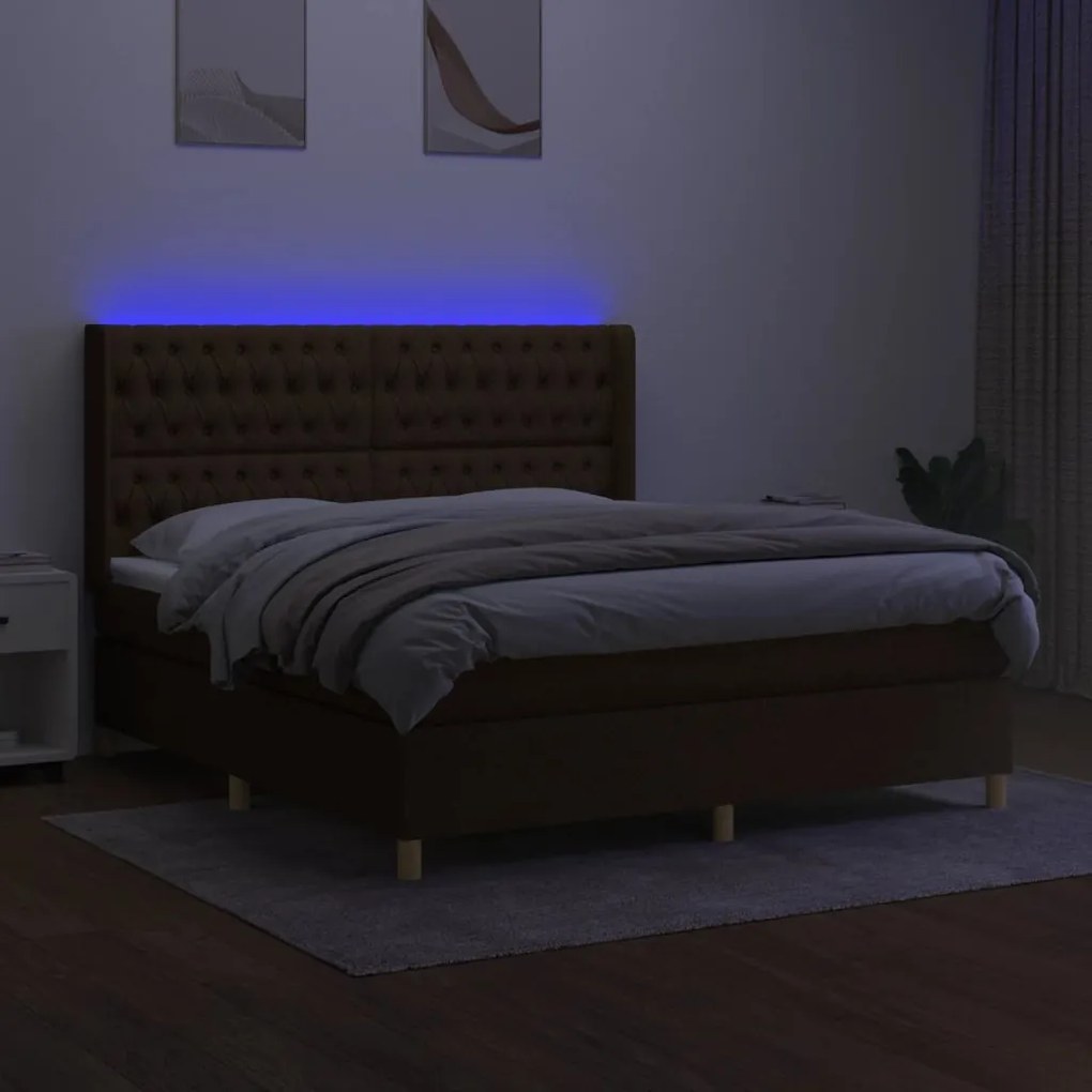 Letto a molle materasso e led marronescuro 180x200cm in tessuto