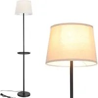 Lampada Piantana Terra Design Moderno Paralume E27 Tessuto con Tavolino colore Nero