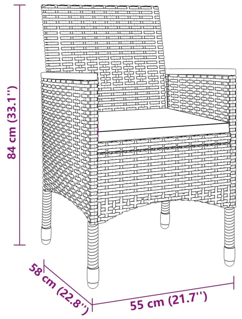 Set da Pranzo Giardino 7 pz Polyrattan e Vetro Temperato Grigio