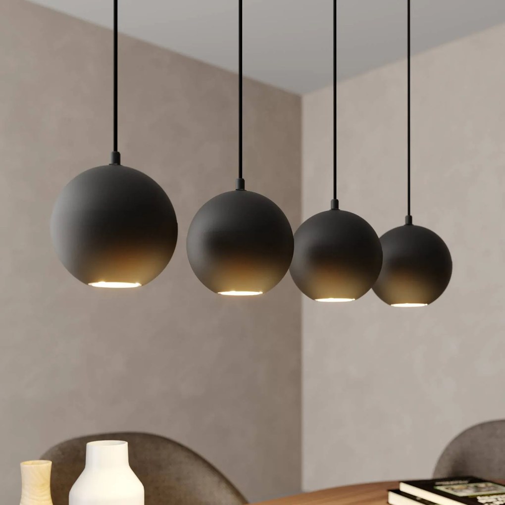 HELAM Lampada a sospensione Midnight in nero a 4 luci lunga