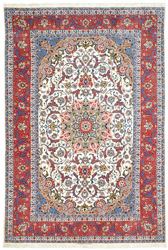 Isfahan Tappeto 230x150 Beige (Iran) Annodato A Mano