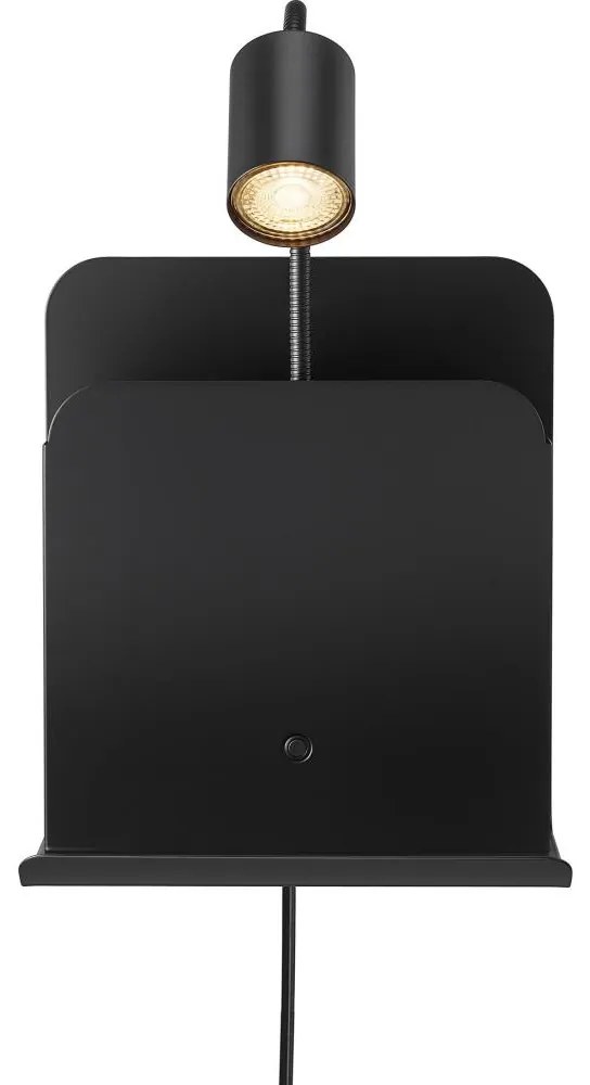Nordlux - Lampada da parete ROOMI con mensola e USB 1xGU10/8W/230V nero