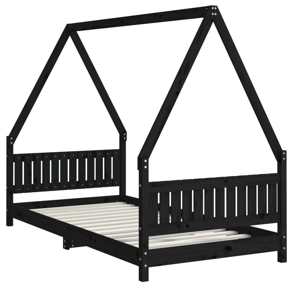 Giroletto per bambini nero 90x190 cm in legno massello di pino