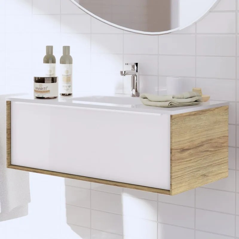 Mobile sottolavabo e lavabo Neo rovere miele L 90 x H 32 x P 48 cm