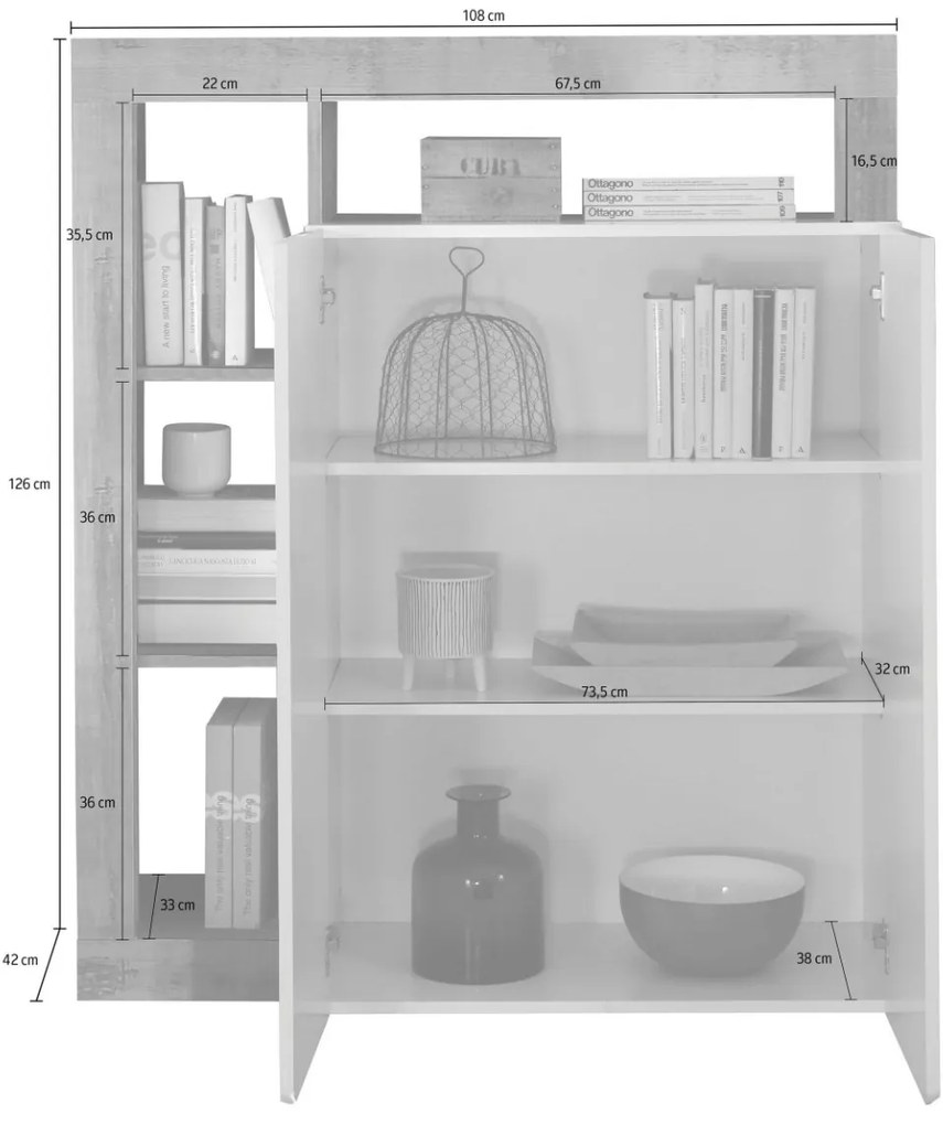 Credenza 2 ante linea Frame in Bianco Lucido e Cemento