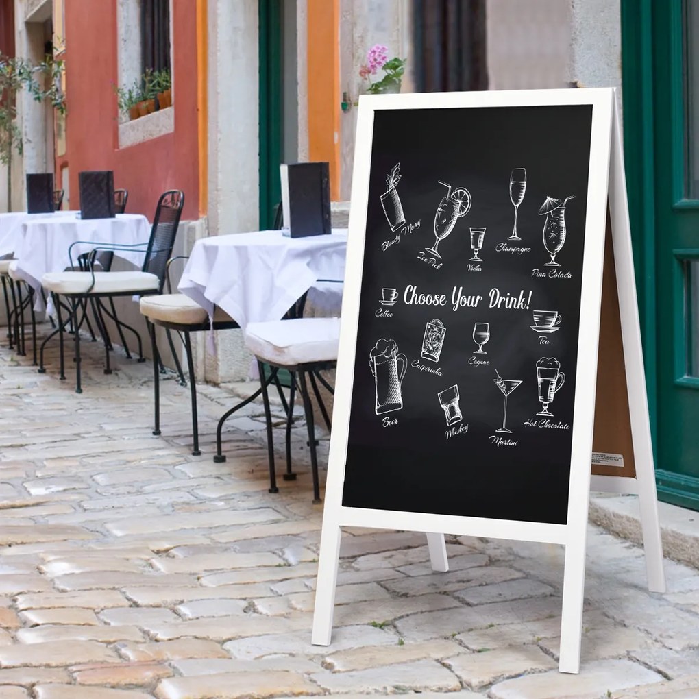 Costway Lavagna con struttura ad A con cancellino e gesso, Treppiede pieghevole in legno con lavagna magnetica double face, Bianco