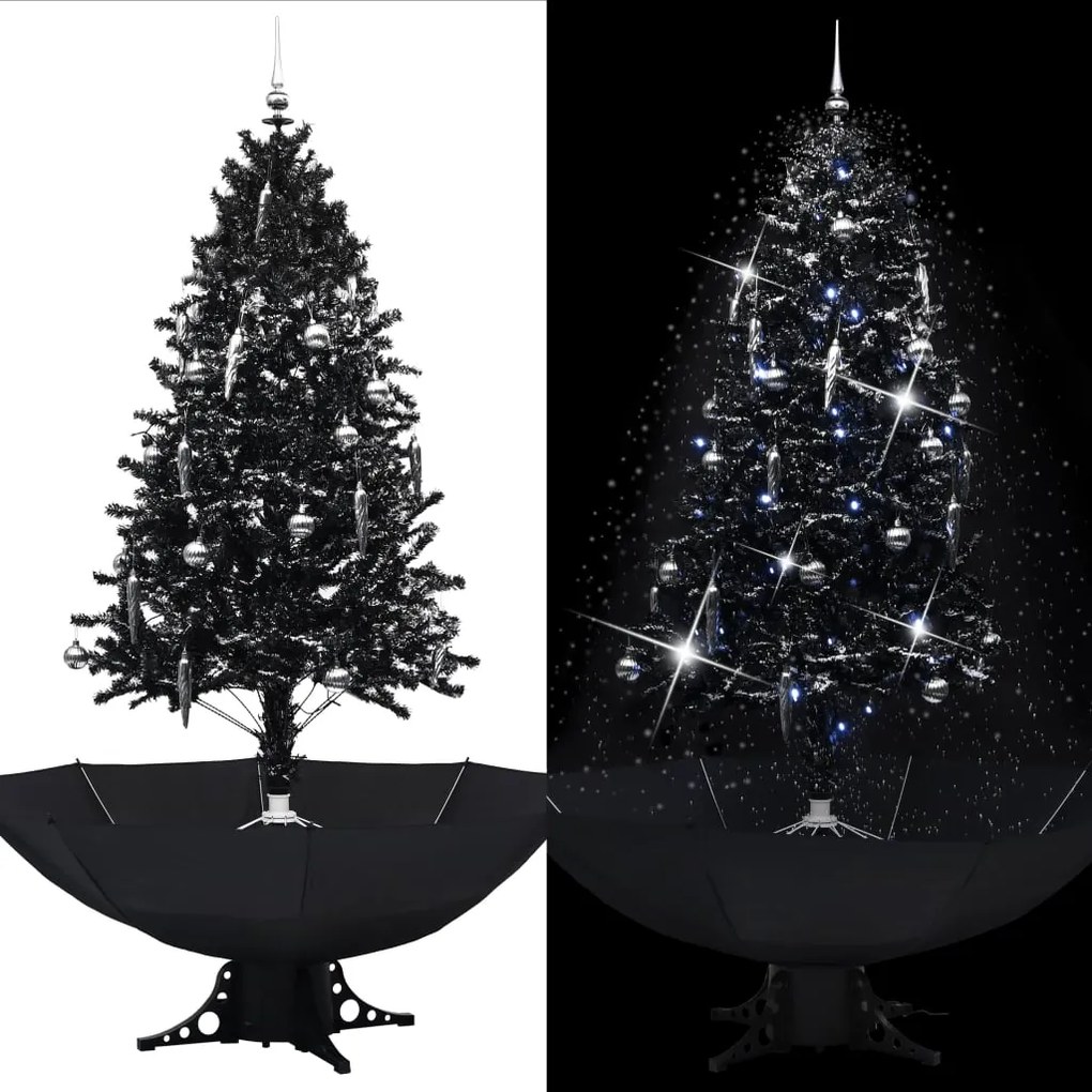 Albero Di Natale Con Nevicata E Base Ad Ombrello Nero 190cm Pvc /