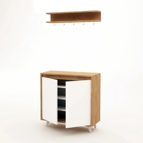 Mobile per scarpe OBSOYO 100x80 cm + muro appendino 15x80 cm marrone/bianco