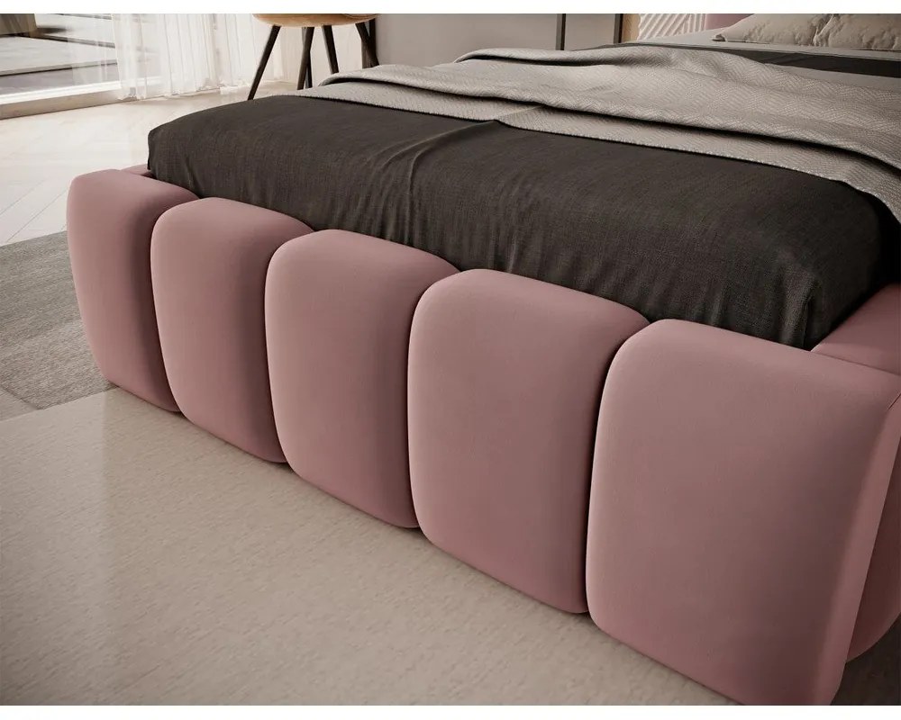Letto singolo imbottito rosa con contenitore con rete inclusa 90x200 cm Lamica – ELTAP