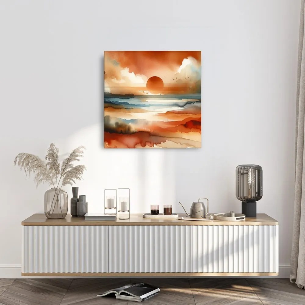 Quadro su tela – Tramonto rosso sopra il paesaggio