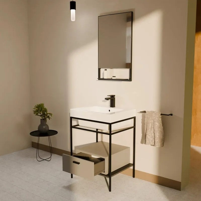 Specchio con illuminazione integrata bagno rettangolare COLAVENE L 55 x H 55 x P 7 cm nero