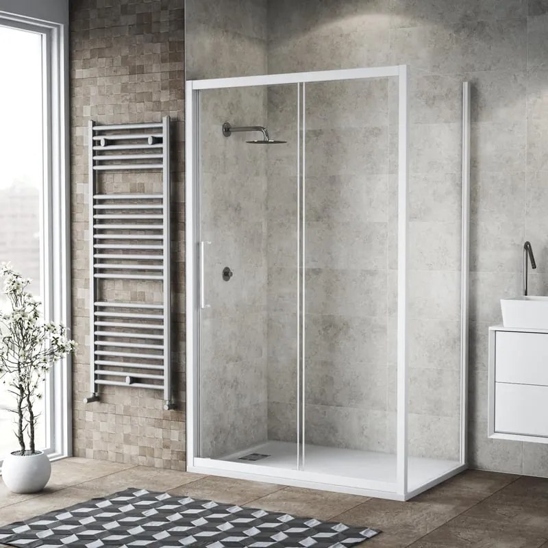 Box doccia con ingresso frontale scorrevole Record L 105 x H 195 cm, vetro 6 mm vetro senza finitura / trasparente profilo bianco spazzolato