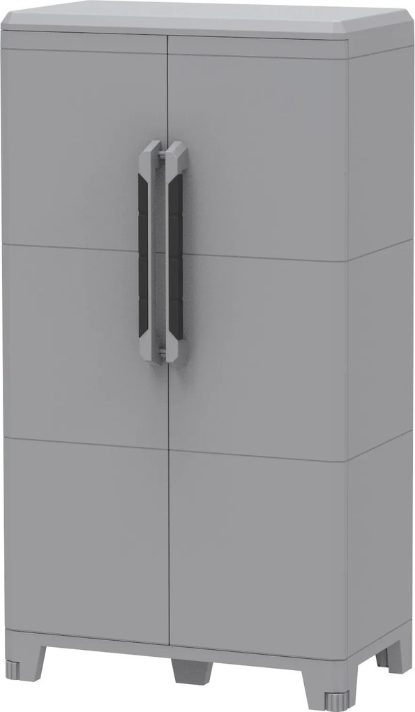 Armadio Portascope Modulare da Esterno 78x43,6x143 cm 2 Ante 2 Ripiani in Polipropilene Transforming Grigio e Nero...