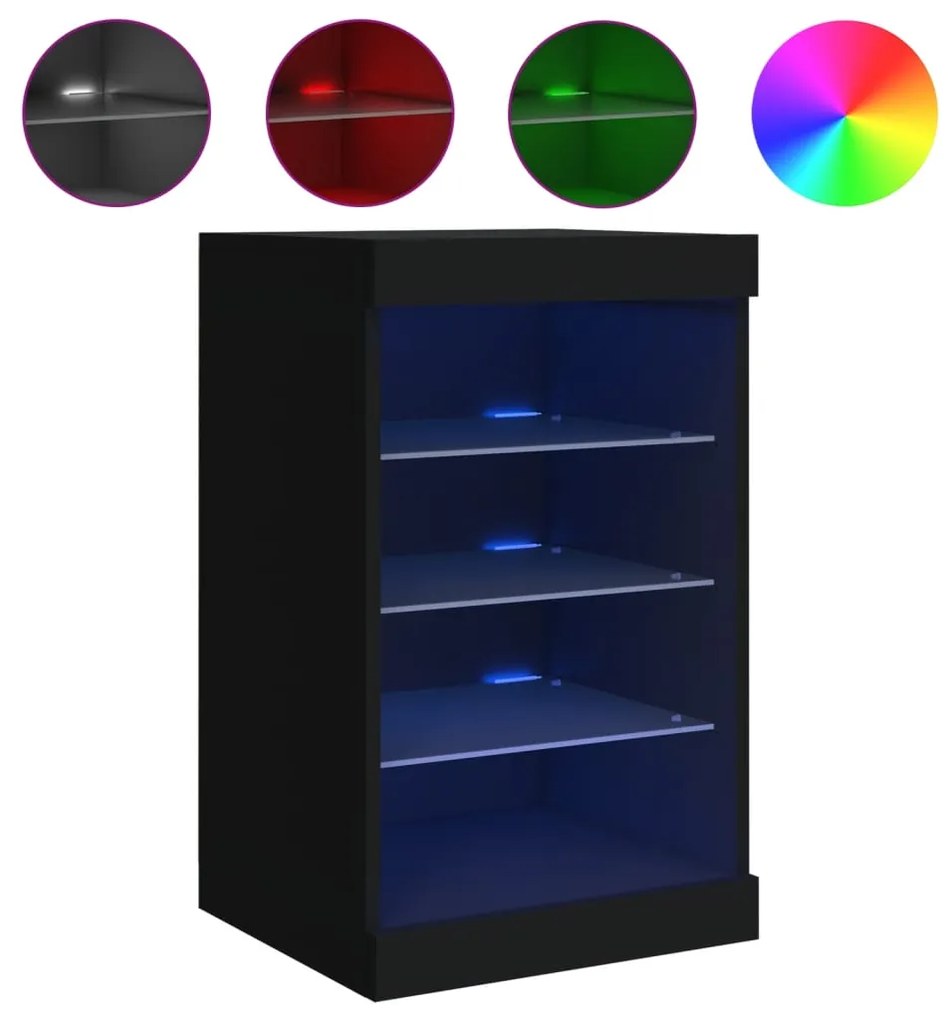 Credenza con luci led nera 41x37x67 cm