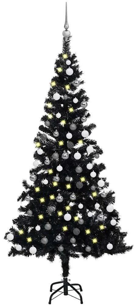 Albero Di Natale Preilluminato Con Palline Nero 150 Cm Pvc /