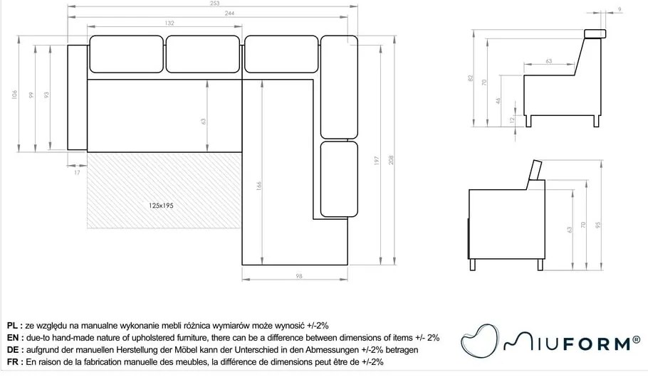 Divano letto angolare in velluto grigio chiaro (angolo destro) Sweet Harmony - Miuform