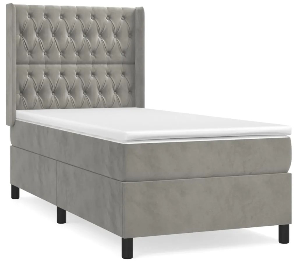 Giroletto a molle con materasso grigio chiaro 90x200 cm velluto