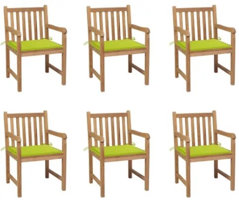 Sedie da Giardino 6 pz e Cuscini Verde Brillante Massello Teak